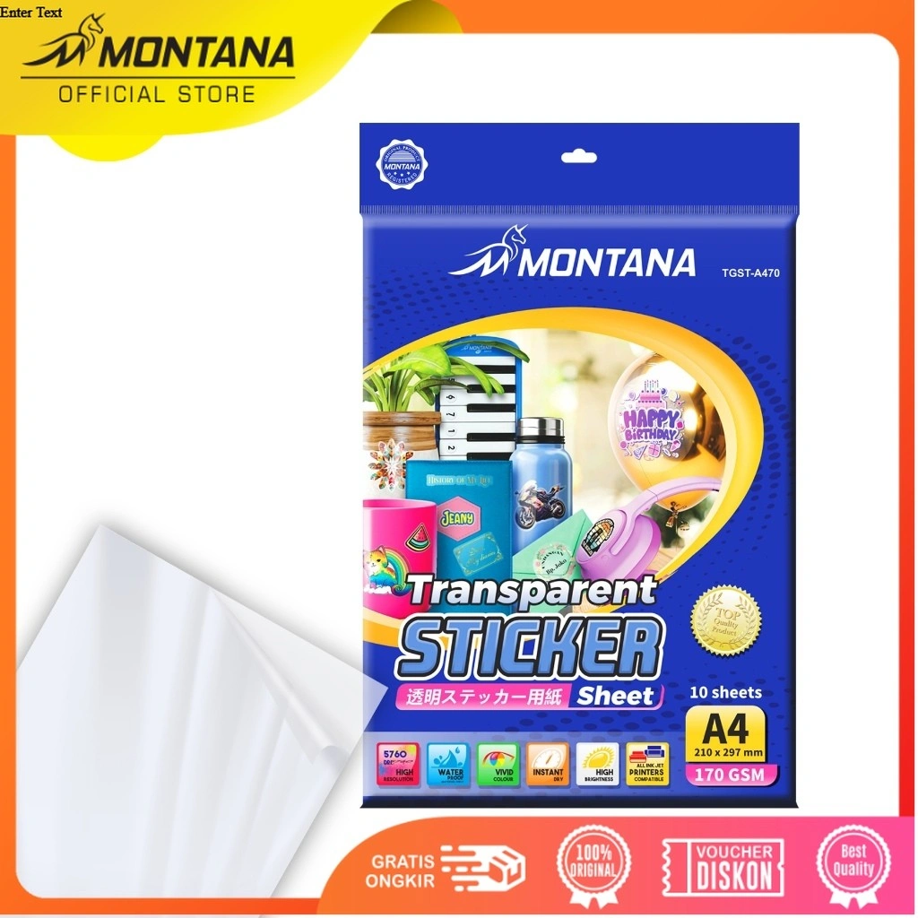 MONTANA Glossy Sticker Transparent A4 20 Sheets 170 GSM Waterproof Kertas Stiker TGS-A470