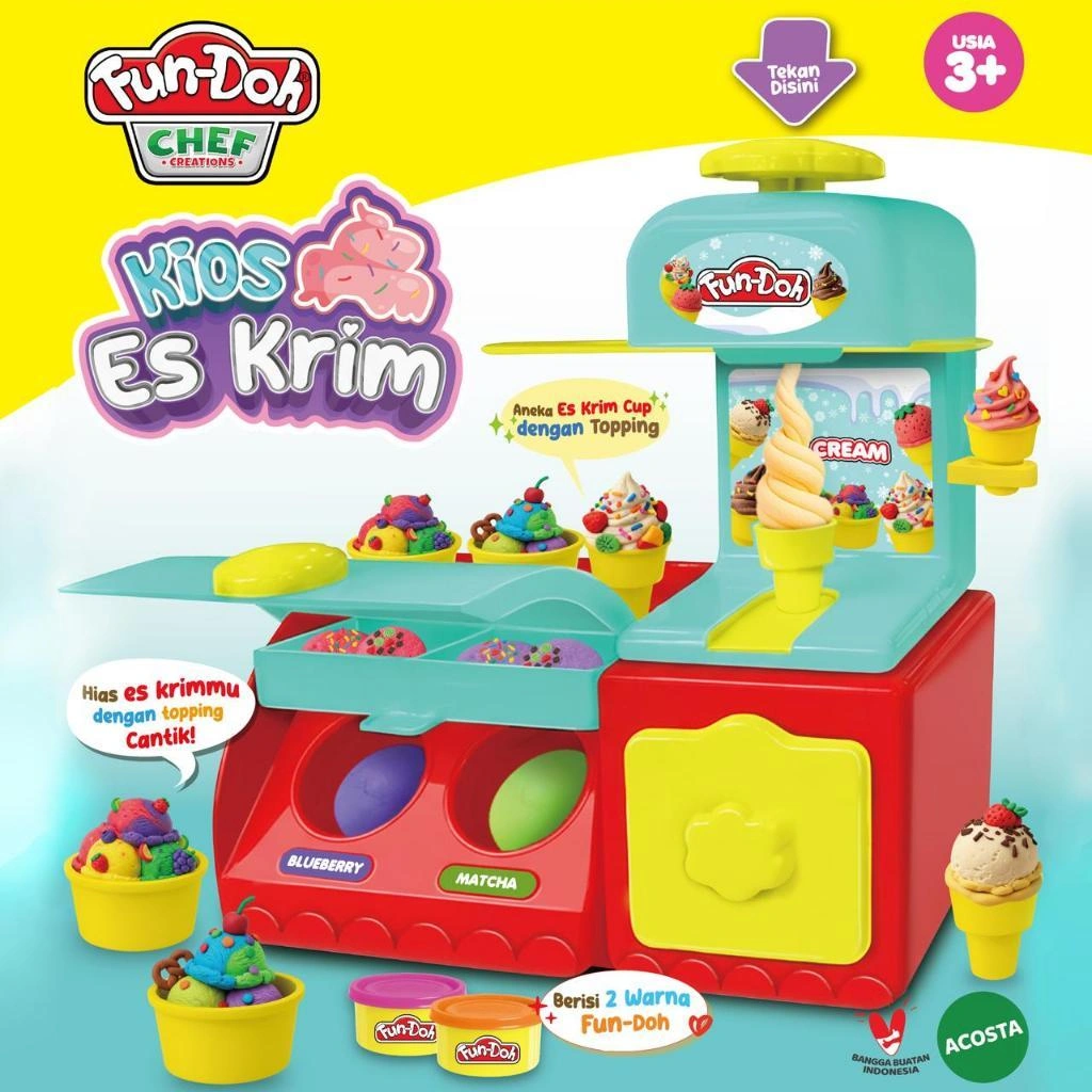 Mainan Kreatifitas Fundoh Kios Es Krim 28265 Satu Set Cetakan dan Lilin Pembuat Kue Es Krim Edukatif Mainan Clay