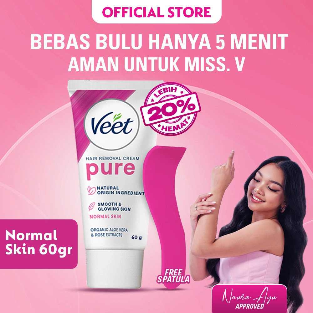 Veet Normal Pure Formula Aloe Vera & Rose Extract 60gr - Krim Penghilang Bulu