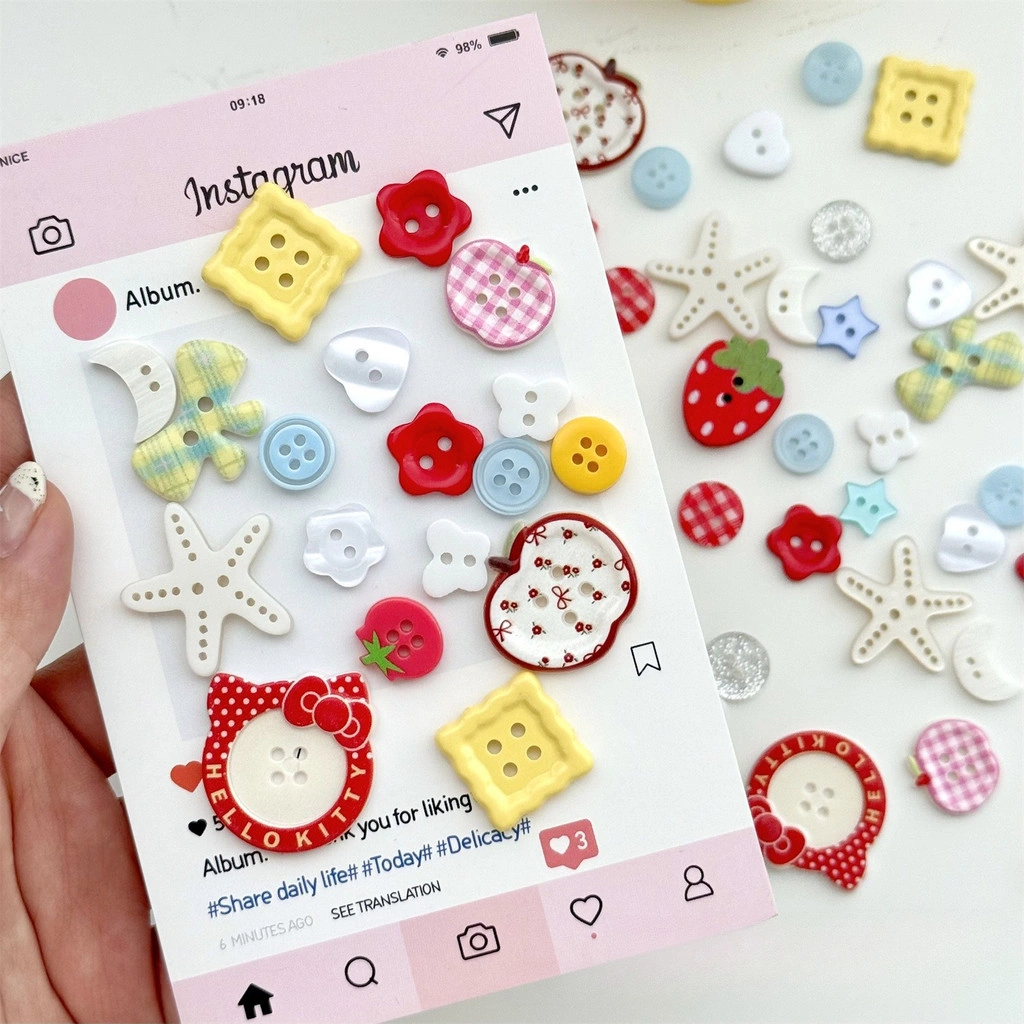 [HARU] Dopamine Button Series DIY Material Set Bahan Dekorasi Scrapbook Journaling Craft Handmade