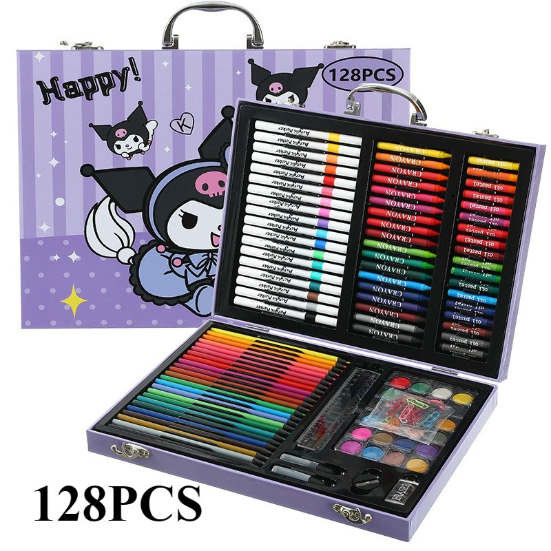Crayon Warna Set 128pcs Koper Besi Set Perlengkapan Melukis Anak 128 Piece - Kotak Hadiah Peralatan Seni Lengkap untuk Siswa SD, Termasuk Spidol