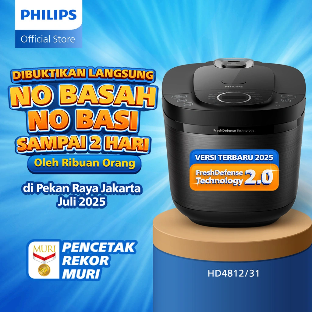 Philips Digital Rice Cooker Magicom 1.8 L - 3000 Digital Series HD4812/31 - Hitam - 18 Menu Masak - Anti lengket - FreshDefense Technology - 400 Watt