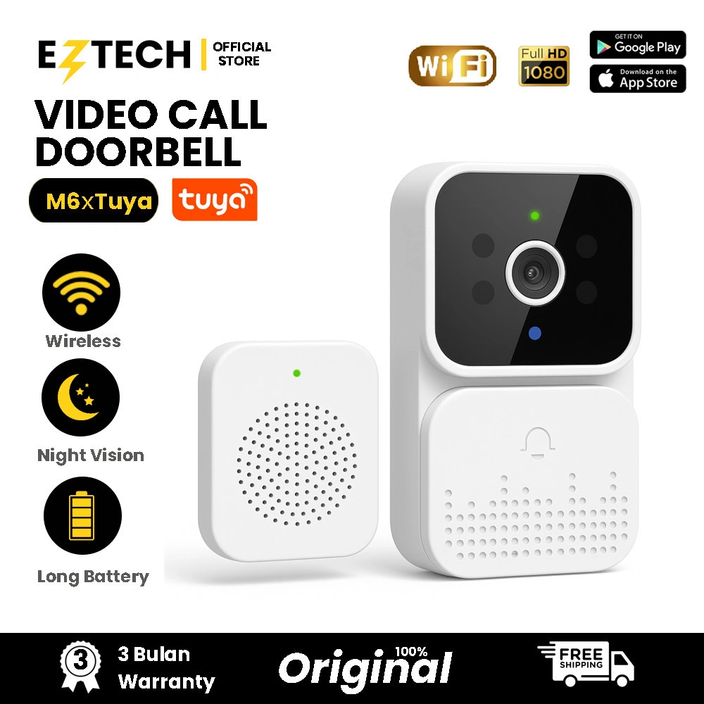 [TUYA X EZTECH] Bel Rumah Wireless DoorBell Kontrol Ponsel Bel pintu visual WIFI TUYA Smart Doorbell Camera Official
