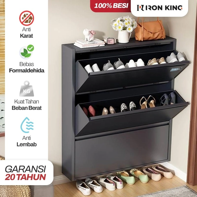 Iron King Rak Sepatu Besi Baja Kuat Tebal Anti Karat Tertutup Baja Lemari Penyimpanan Sepatu