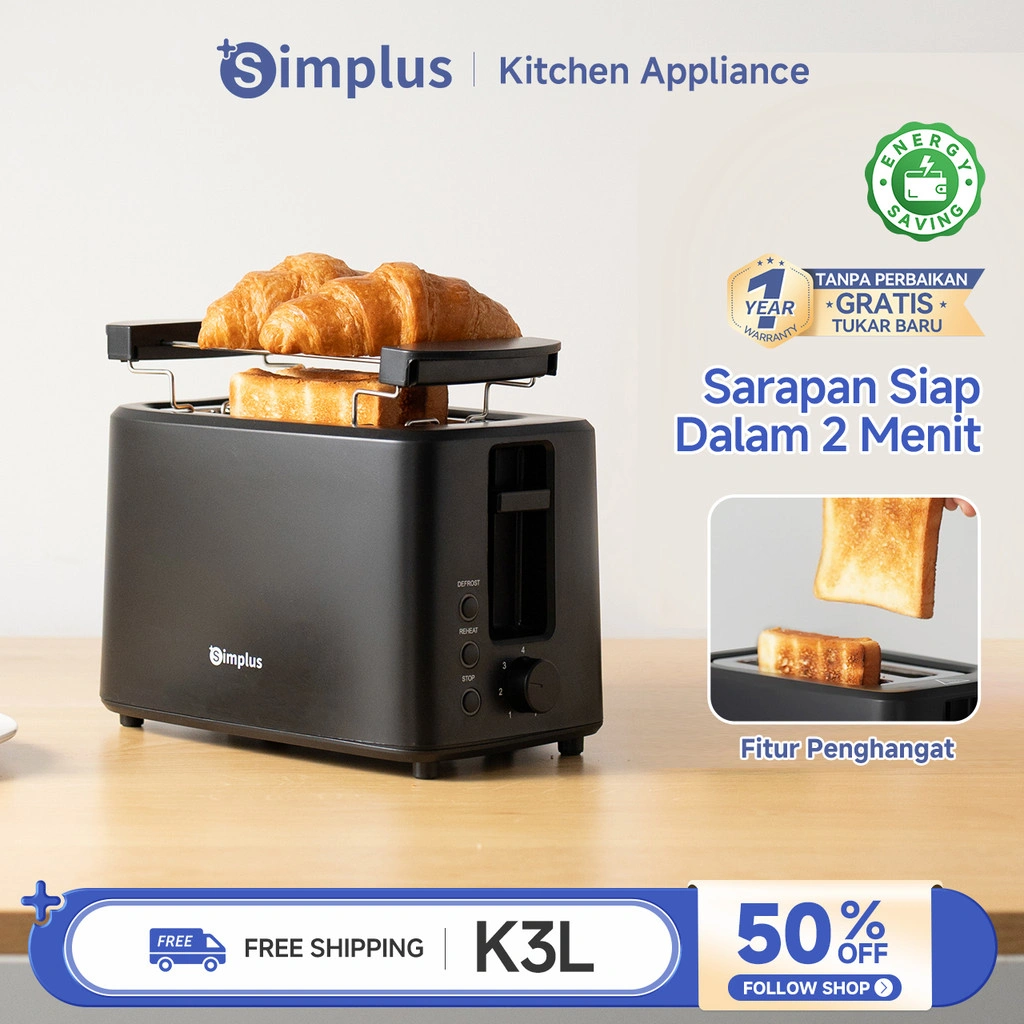 Simplus Pemanggang Roti 7 Tingkat Suhu 3 Fungsi Penghangat 700W Toaster Rak Pemanggang