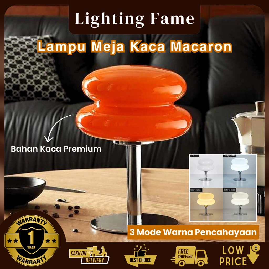 LIGHTING FAME **GARANSI 1 TAHUN** Lampu Meja Kaca Macaron Lampu Meja Peredupan Trichromatic Peredupan Ruang Tamu Lampu Malam Lampu Suasana Ruang Tamu Dekorasi Samping Tempat Tidur Pelindung Mata Lampu Kamar Tidur Anak Perempuan