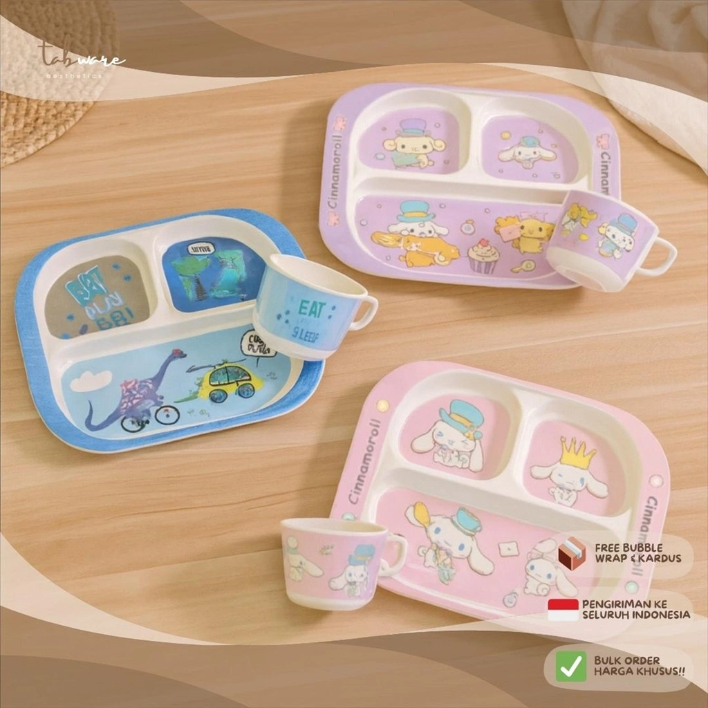 (1 Set) Piring & Gelas Anak Melamine SNI Motif Cinnamoroll | Perlengkapan Makan MPASI Balita