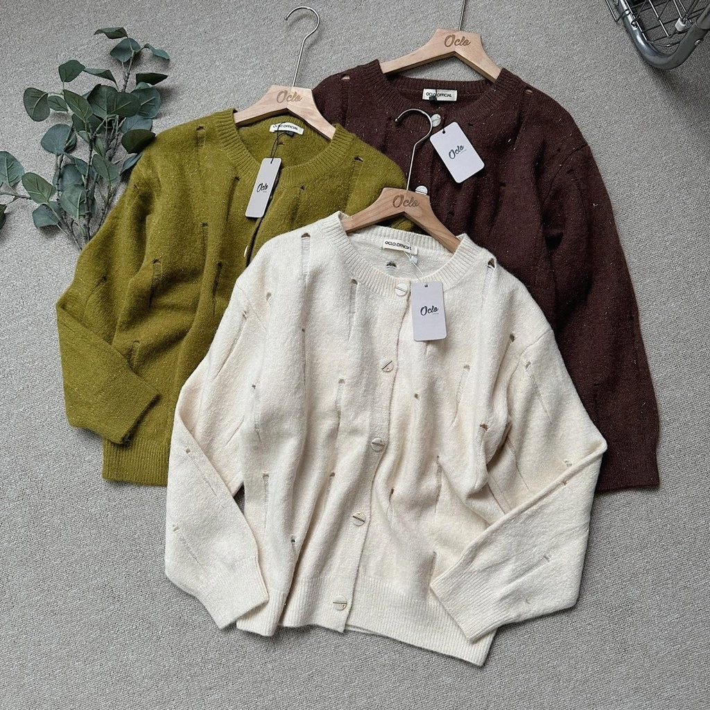 Oclo Oshika Cardi Knit Rajut Sweater Ripped Atasan Cardigan Wanita Lengan Panjang OCL02795
