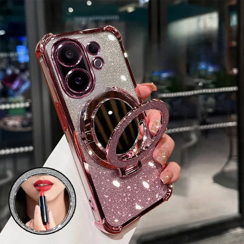Casing Untuk Vivo V60 V60Lite V40Lite V50 V40 Lite V30 V29 V27 Pro V29e V27e 4G 5G Case Clear Jelly Shockproof Case Glitter Mewah Dengan Penutup Lensa Kamera Pelindung Cermin Rias Dudukan Telepon Dudukan Telepon Cover