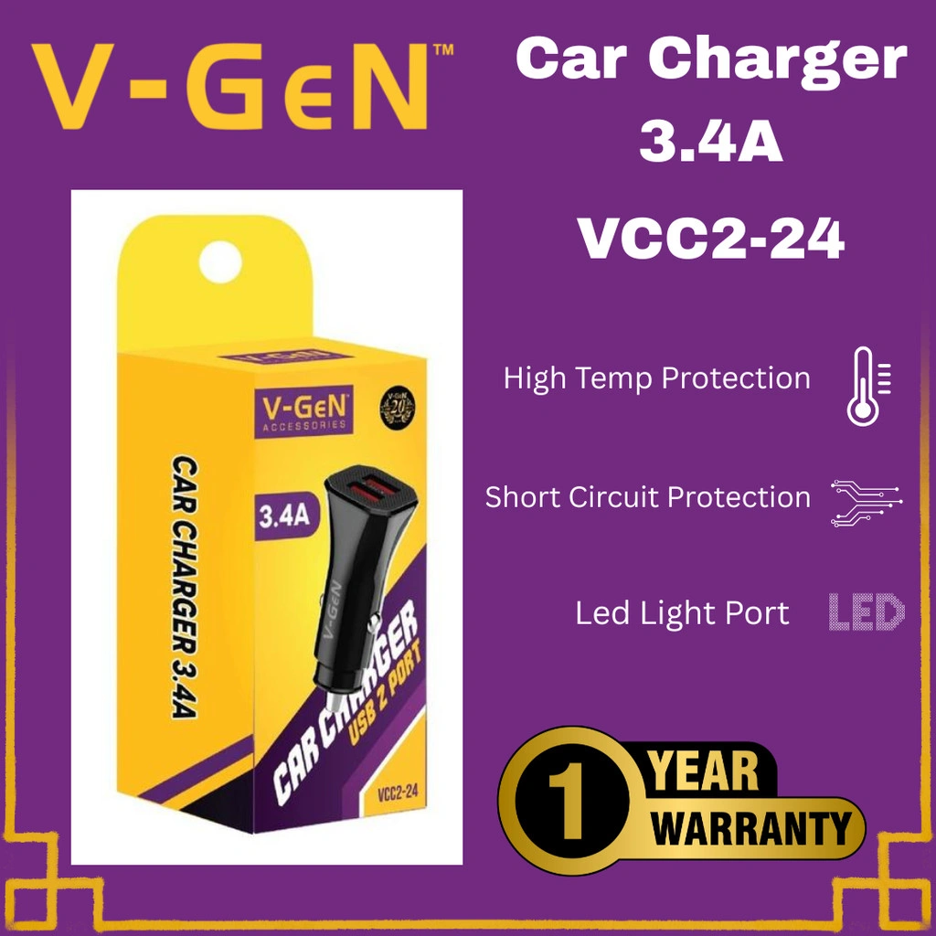 V-GeN VCC2-24 Car Charger  Dual Led Port USB 3.4A Charger Mobil
