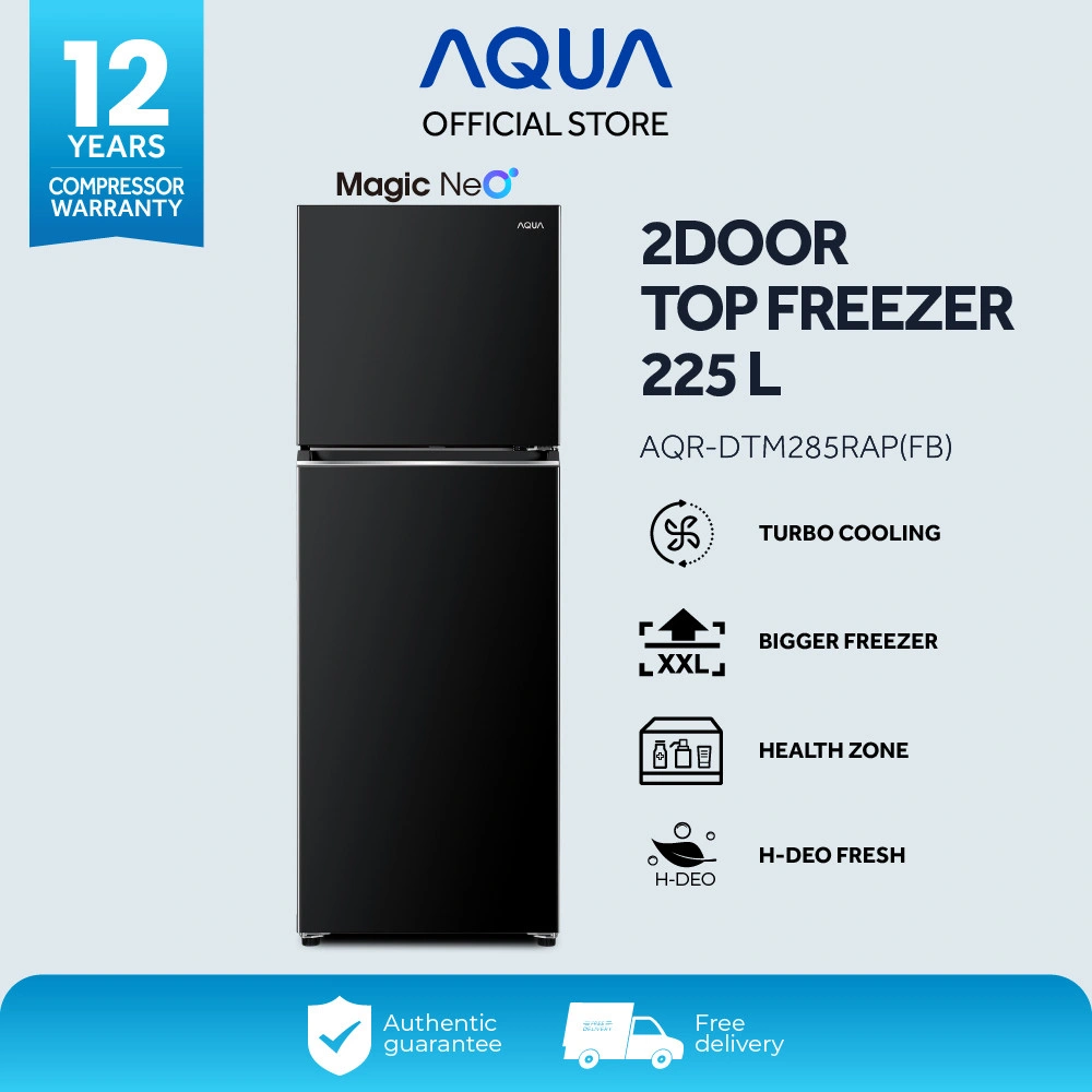 AQUA Elektronik AQR-DTM285RAP(FB) Kulkas 2 Door 225L - Inverter -Turbo cooling - Black shine