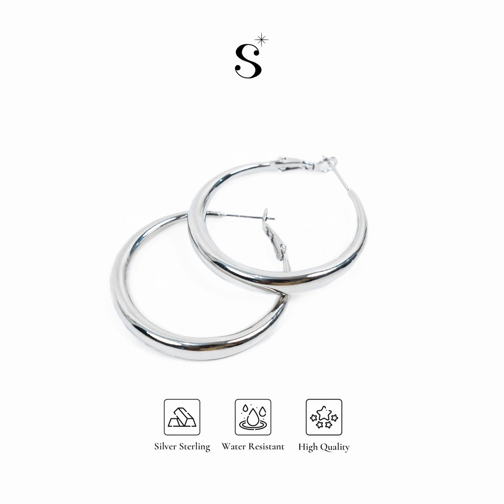 StuffiStalk - Daphne Anting Hoop Minimalis Lingkaran Klasik Metal 925 Silver Plated Wanita