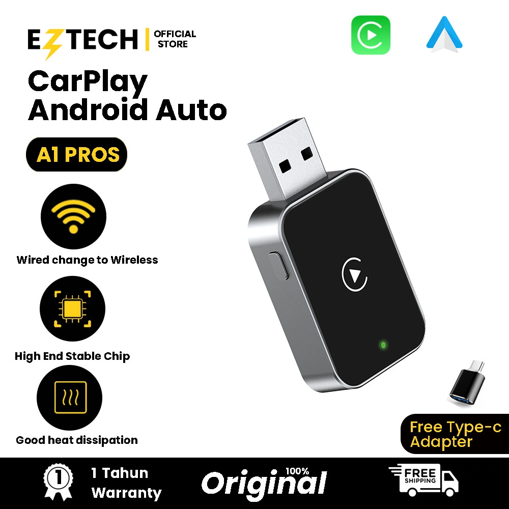 EZTECH K9PRO New Portable Wireless Apple Carplay Android Auto Adapter , Car Play Android Auto Wireless Adapter, Wireless Android Auto Car Adapter for Wired Android Auto Cars Converts Wired to Wireless Easy Setup Plug & Play  [EZTECH]
