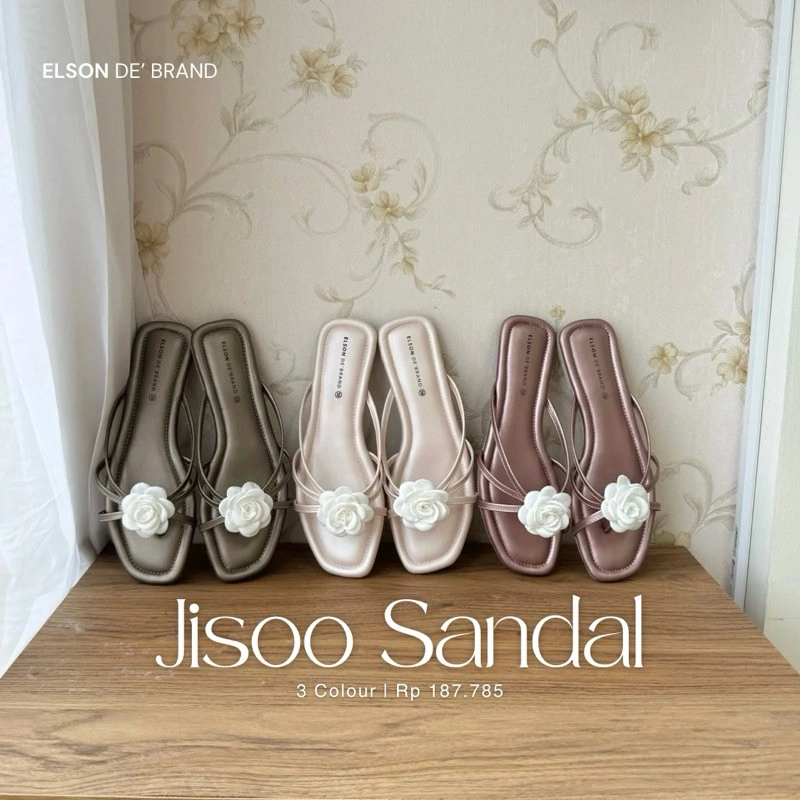 ELSON Jisoo Sandal Flat Wanita – Bunga Satin Elegan, Nyaman & Anti Slip