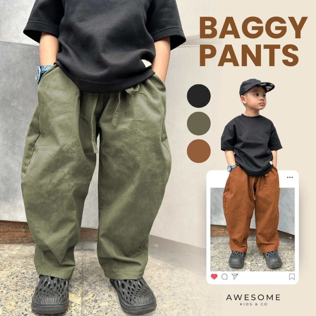 AWESOMEKIDS Celana Baggy 2-15 th Pants Panjang Balon Loose Skena Casual Anak Laki-Laki Perempuan Katun Remaja Gombrong