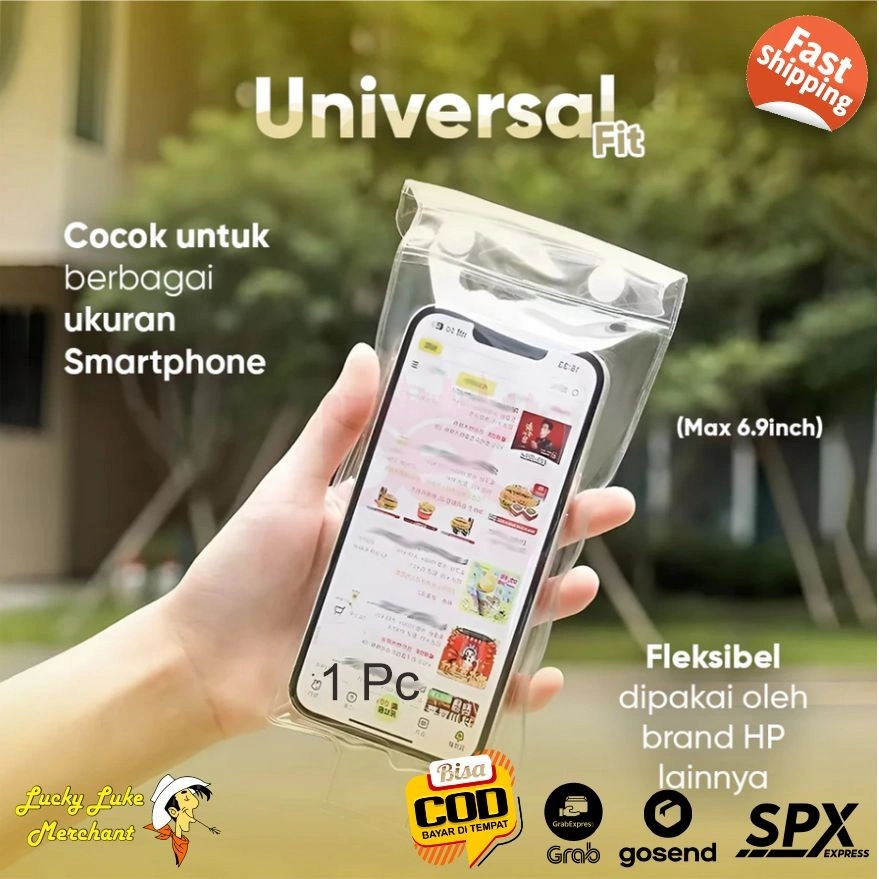 Sarung Handphone Anti Air Transparan Polos Pouch HP Smartphone Waterproof Case