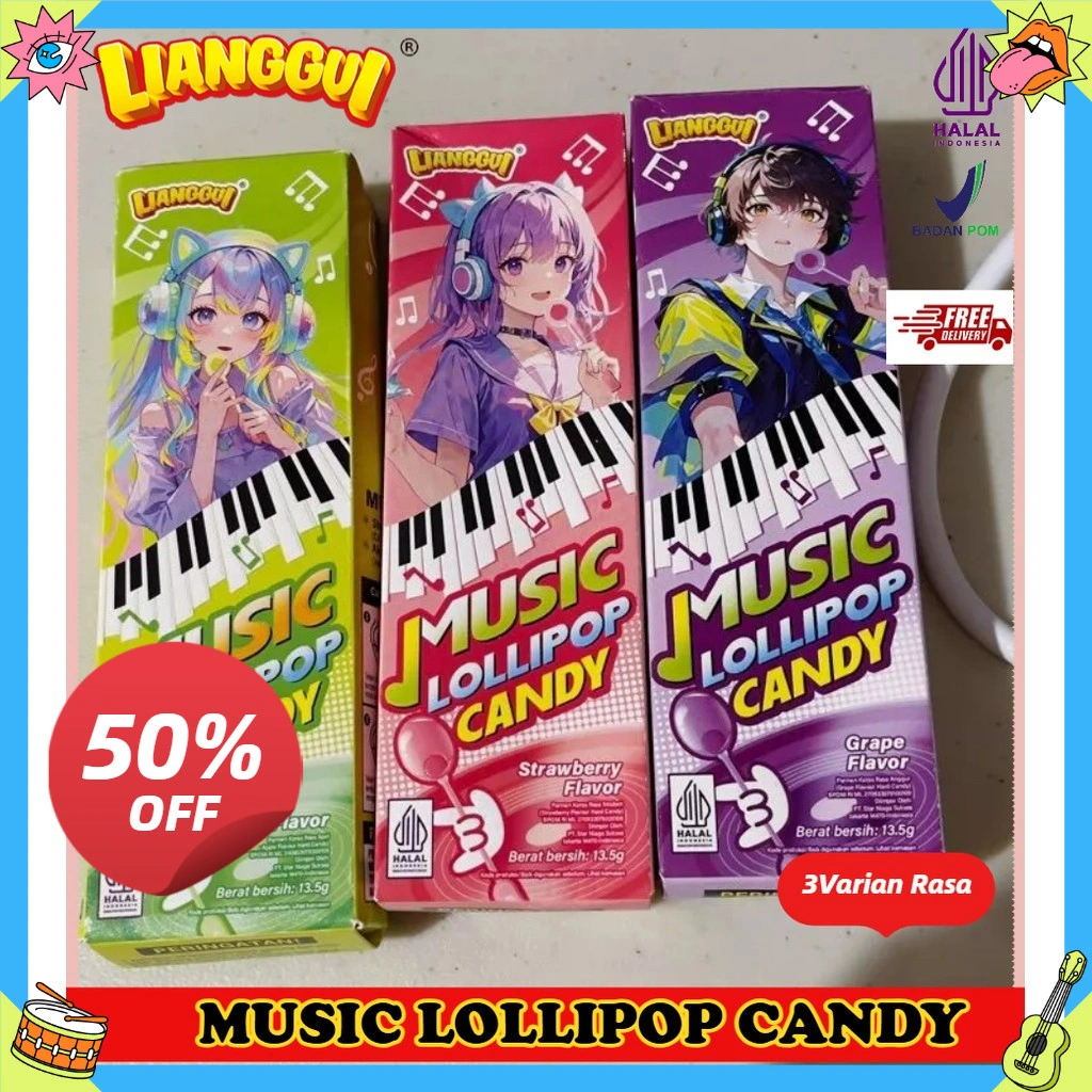 [Paket lebih terjangkau] Halal Lianggui - Permen Lolipop Musik 3 Rasa Apel Stroberi Anggur Halal Cemilan Viral Anak Kantor Murah-Hadiah anak [Stok tersedia, tidak perlu menunggu]