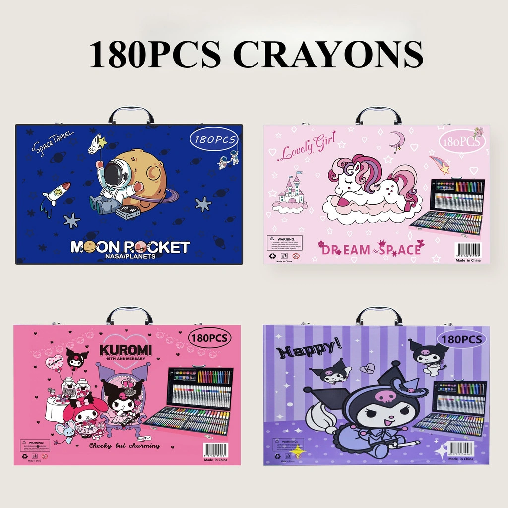 Crayon Warna Set 180pcs Koper Besi Set Perlengkapan Melukis Anak 180 Piece - Kotak Hadiah Peralatan Seni Lengkap untuk Siswa SD, Termasuk Spidol