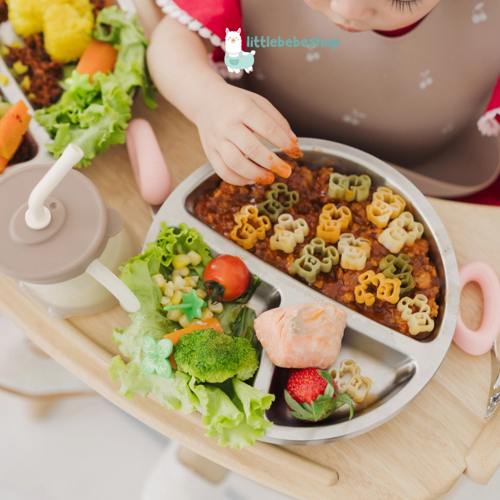 Littlebebeshop Keio Stainless Suction Plate | Piring Tempat Makan Anak Bayi Double Wall Stainless MPASI BPA FREE