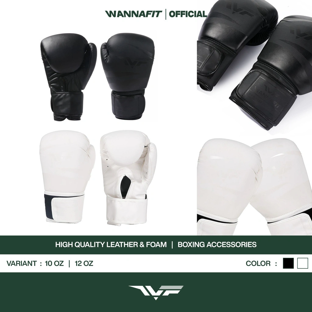WANNAFIT Sarung Tinju 10oz 12oz Premium | Boxing Gloves Black White | Alat Olahraga Boxing MMA Muay Thai