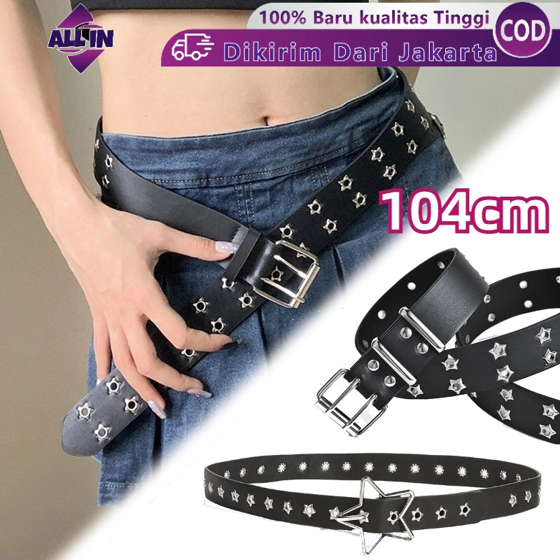 Sabuk Lebar Wanita Punk Style Buckle Star & Rivet Ikat Pinggang Y2K Model Lubang Banyak Sabuk Jeans Unik Edgy Untuk Gaya Harian/Streetwear