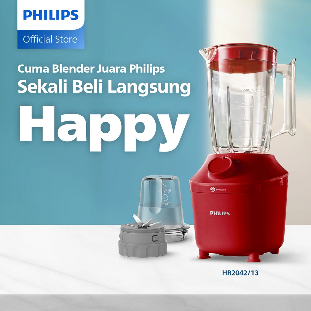Blender Philips Plastik 1 Liter - 3000 series HR2042/13 - Blender Jus - Blender Juicer- Blender Terbaik - Blender Serbaguna - Dry Mill - Merah