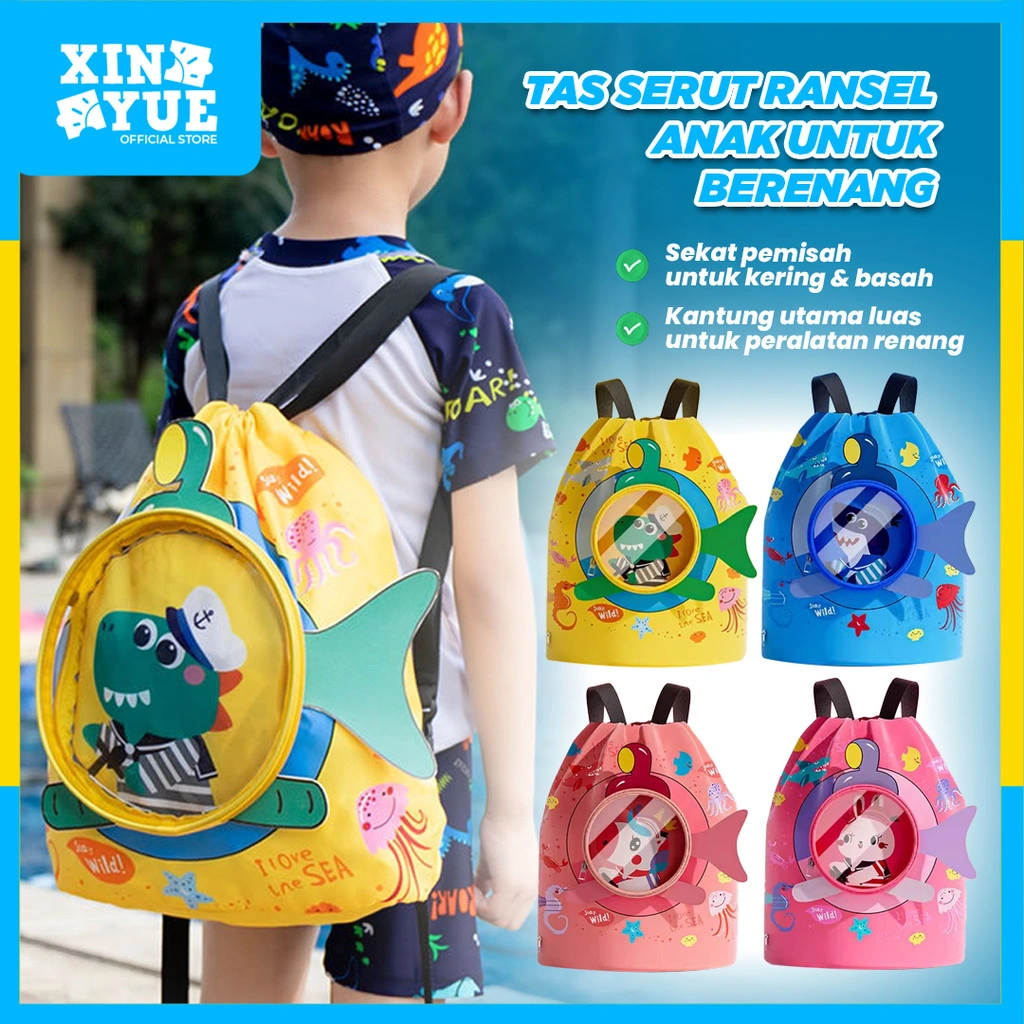 Xin Yue - Tas Renang Anak Multifungsi Anti Air Waterproof Motif Lucu – Ransel Sekat Kering & Basah Muat Perlengkapan Berenang