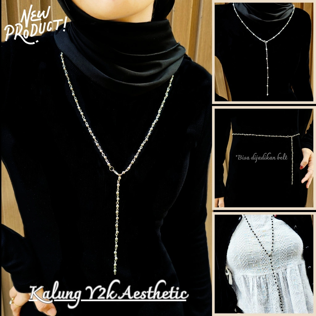 Kalung Wanita Panjang Korea Hijab Rantai Aksesoris Aesthetic Necklace Y2K / Belt Ikat Pinggang (2 in 1) - A002