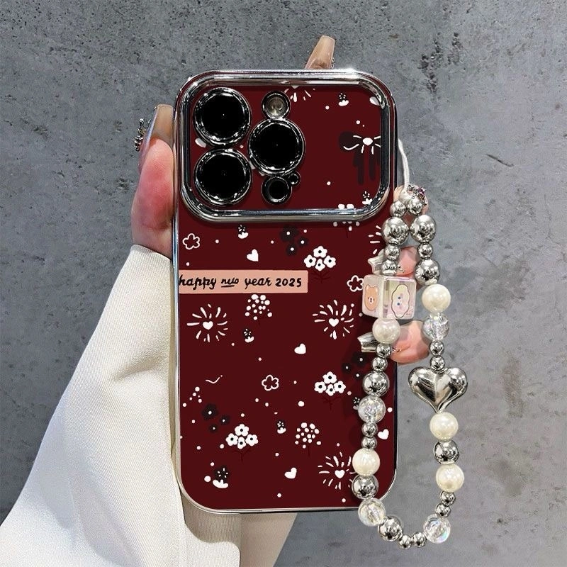 case iPhone 16 Bunga grafiti dengan rantai dan dudukan Casing ponsel cocok untuk iPhone 7PLUS XS XR 11 11PRO 12 12PRO 12PROMAX 13 13PRO 13PROMAX 14 14PULS 14PRO 14PROMAX 15 15PRO 15PROMAX 16 IP16PRO Softcase Macaron Pencetakan 3D