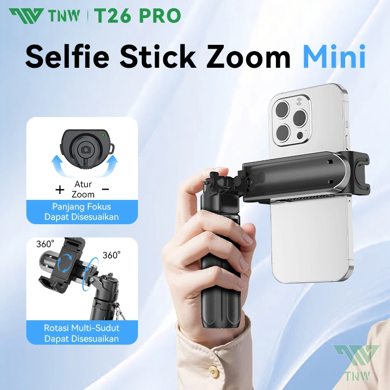 TNW T26Pro 3 In 1 Extendable Grip Tripod Mini Selfie Stick Zoom Remote Control Tripod Tongsis Tripod Bluetooth Dan Lampu