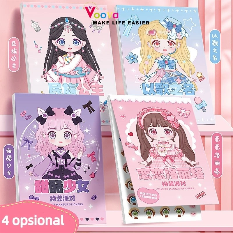 VOOVA Buku Stiker Dekorasi Anak/ Stiker Karakter Kostum/ Buku Stiker DIY Mainan Anak