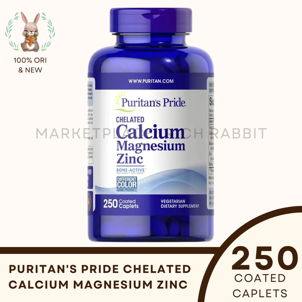 Puritan's Pride Chelated Calcium Magnesium Zinc 250 Caplets Puritans Puritan Suplemen Tulang Sendi Immune Imun Daya Tahan Tubuh