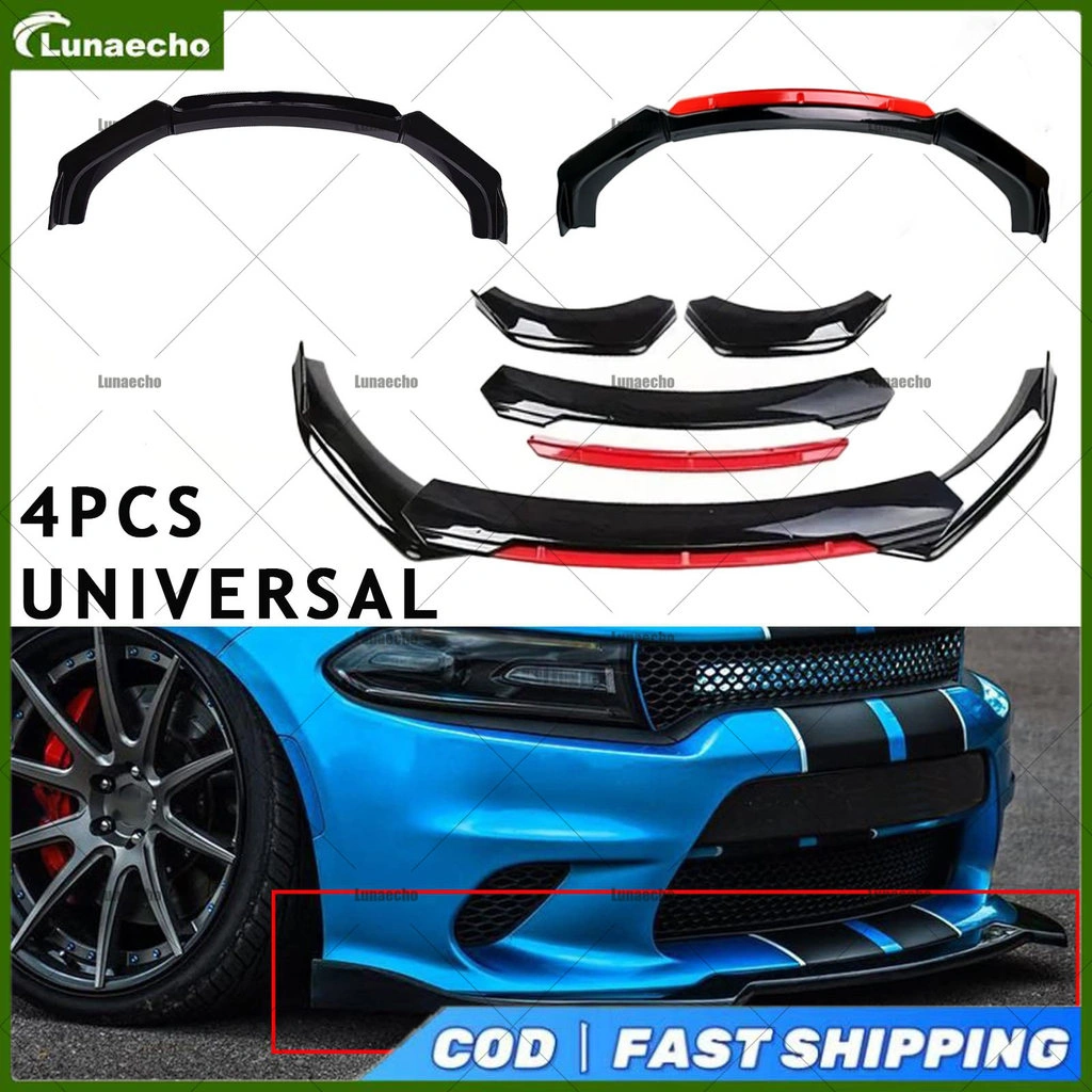 BARU -Universal Body Kit Depan Mobil 4PCS - Splitter Lip Spoiler Untuk Mobil Lebar 158-171cm (Bumper Depan) - Material Kuat & Desain Sporty THS - HITAM/MERAH/BIRU