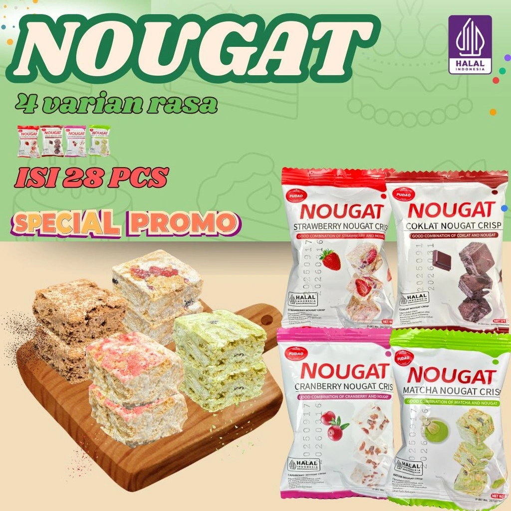 COD Nougat Crisp 28pcs 280g – Camilan Renyah & Lembut, Mix 4 Rasa Favorit, Snack Premium Halal, Leleh di Mulut, Cocok untuk Santai & Hadiah