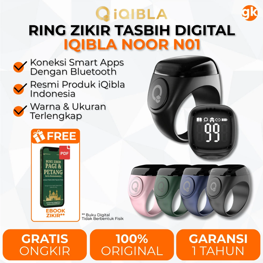 IQIBLA NOOR N01 Smart Ring Zikr Cincin Tasbih Digital Zikir Tasbeeh Counter OLED Display BT5.1