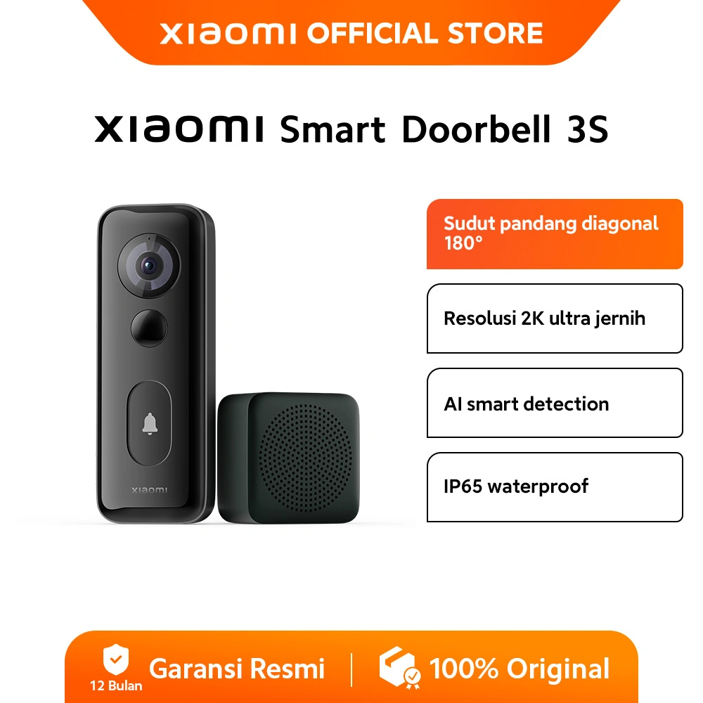 Xiaomi Smart Doorbell 3S | Sudut Pandang 180° | Resolusi 2K ultrajernih | IP65 waterproof [Official Store]