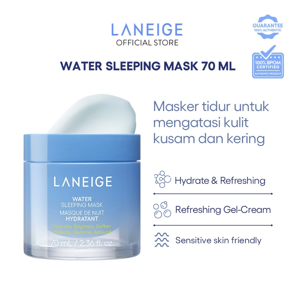 LANEIGE Water Sleeping Mask 70 mL - Masker Tidur Wajah, Kulit Lembap dan Glowing, Hydrating