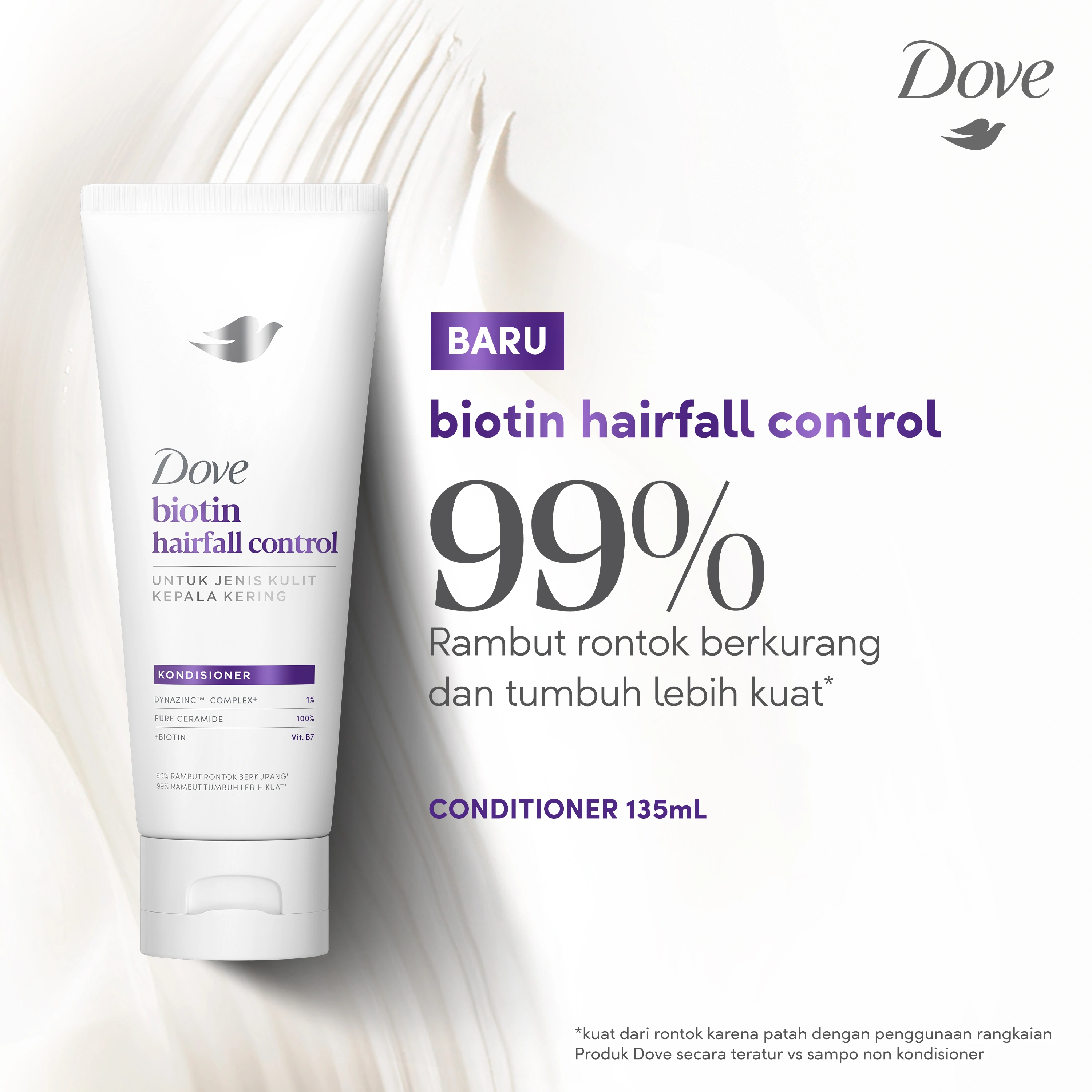 Dove Conditioner Biotin Hairfall Control 135mL | Kondisioner Perawatan Rambut Rontok untuk Jenis Kulit Kepala Kering dan Sehat