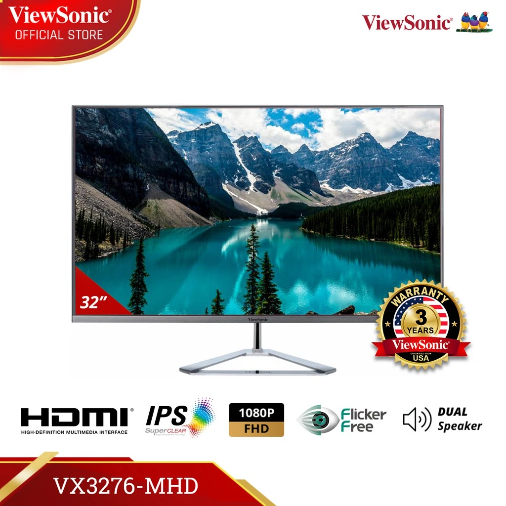 ViewSonic 32" Entertainment Monitor VX3276-MHD | Full HD 1080p | SuperClearยฎ IPS | Frameless bezel