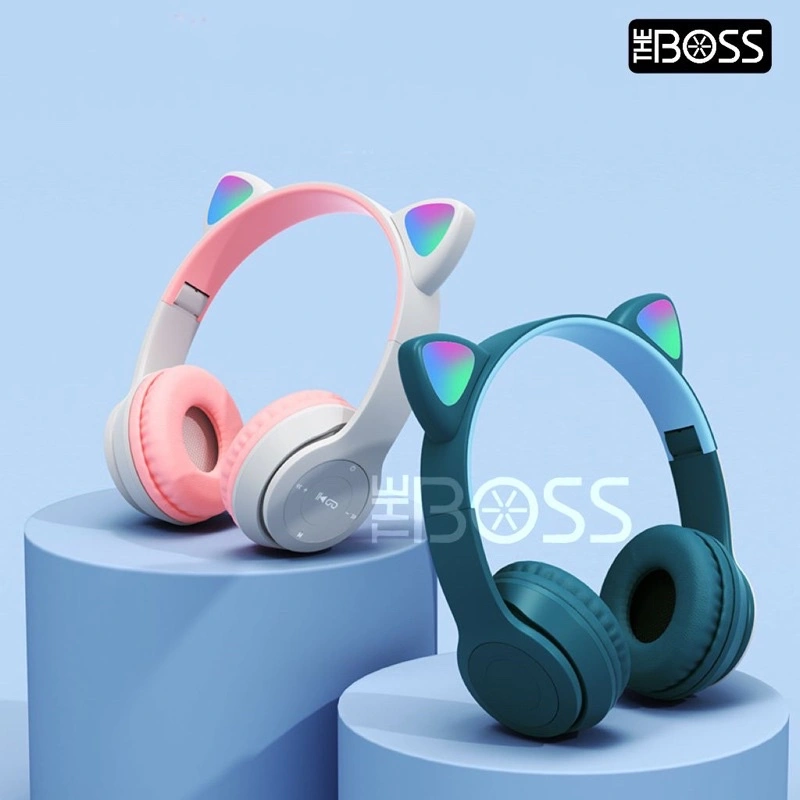 P47M Headphone Headset Bluetooth Gaming Cat Ears Wireless Bluetooth RGB Led Light Super Bass Stereo Bando Headset Gaming Telinga Kucing