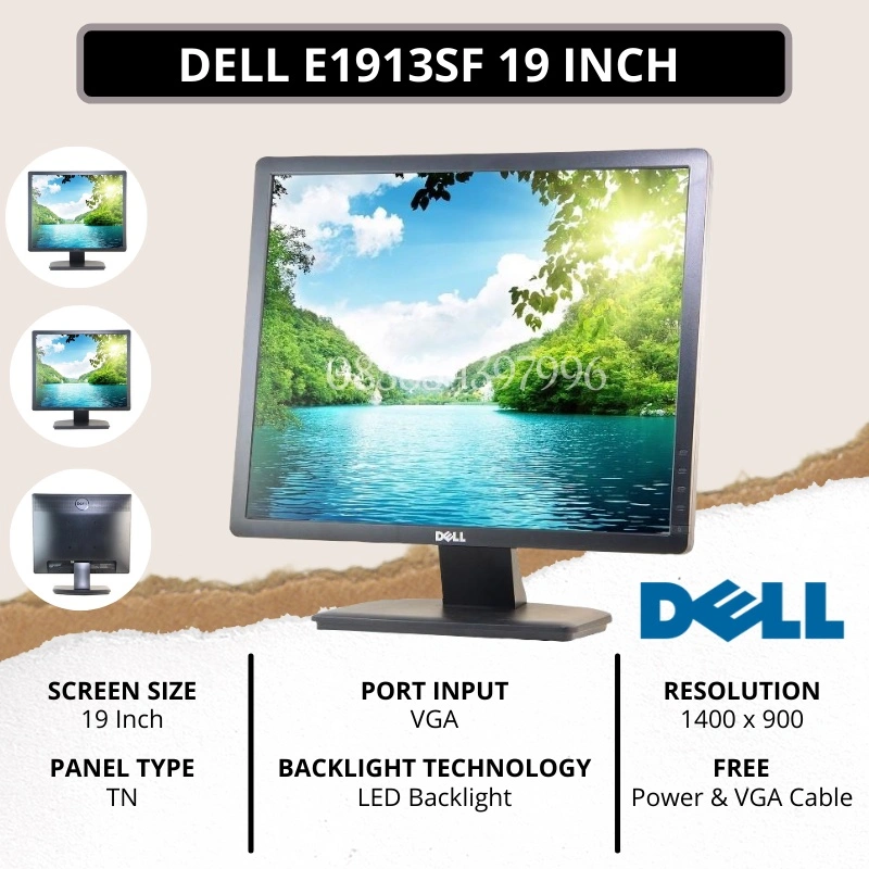 PROMO MONITOR TERMURAH DELL 19 INCH E1913SF RESOLUSI 1400 x 900 BERGARANSI & ORIGINAL FREE KABEL POWER + KABEL VGA - TEKNO KITA