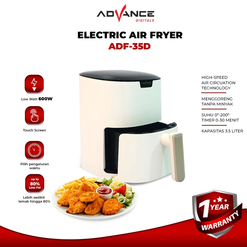 READY STOCK Advance Electric Air Fryer ADF-35D Mesin Penggoreng Tanpa Minyak 600 Watt Garansi Resmi Advance 1 Tahun