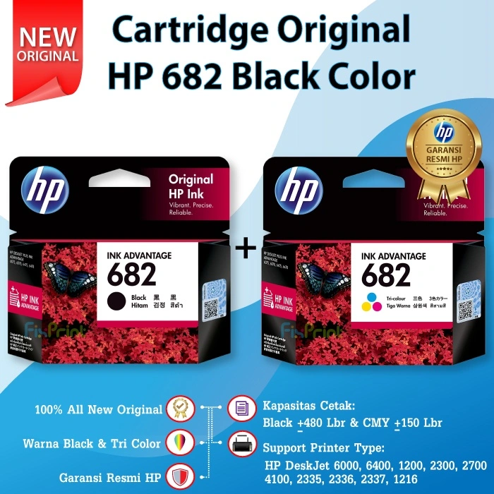 Original HP 682 Black Color 3YM77AA Cartridge 3YM77AA 3YM76AA Tinta 1216 6078 6475 6478 4176 2336 2337 2335 2775 2776 Hitam Warna 1 SET Ori Remi