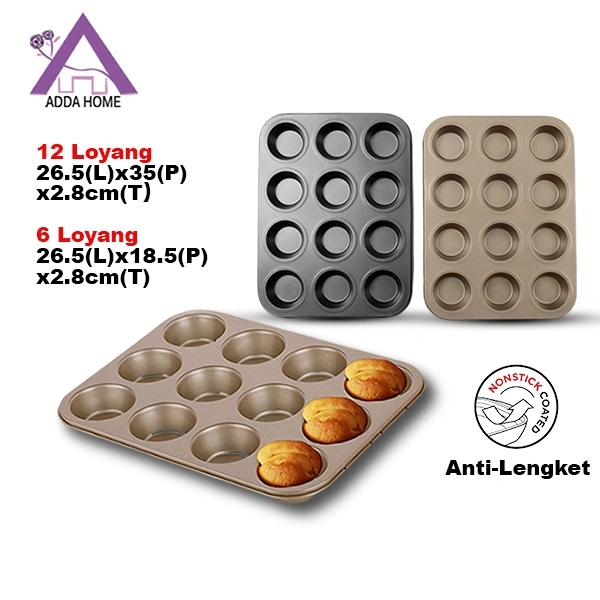 Loyang Muffin Cupcake Kue Lumpur Anti Lengket High Carbon Steel 6 atau 12 Cetakan