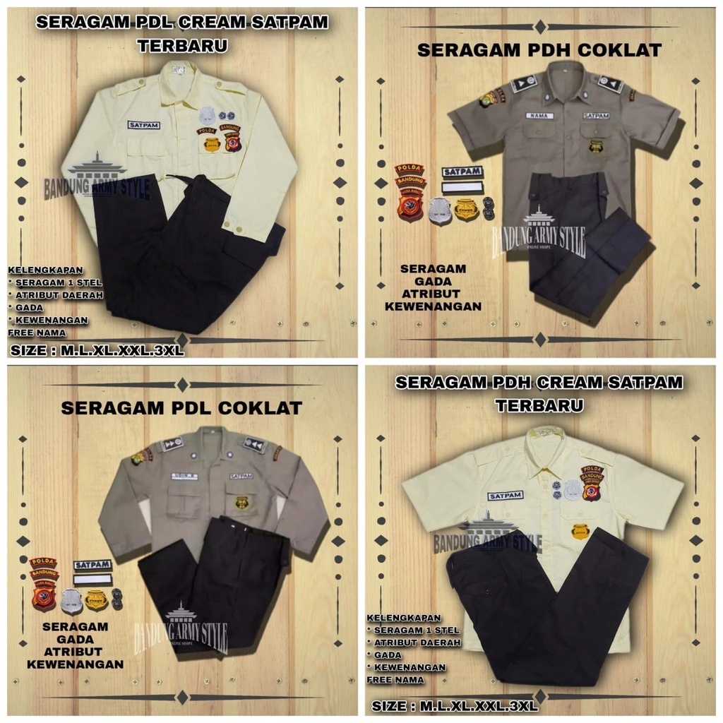 LENGKAP BAJU SERAGAM SETELAN PDL PDH SATPAM SECURITY KREM CREAM TERBARU 2025 SERAGAM SATPAM TERBARU