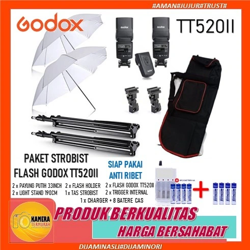 Paket Lengkap Studio Payung 33inch +Godox TT520 Flash +Tas Strobist Besar