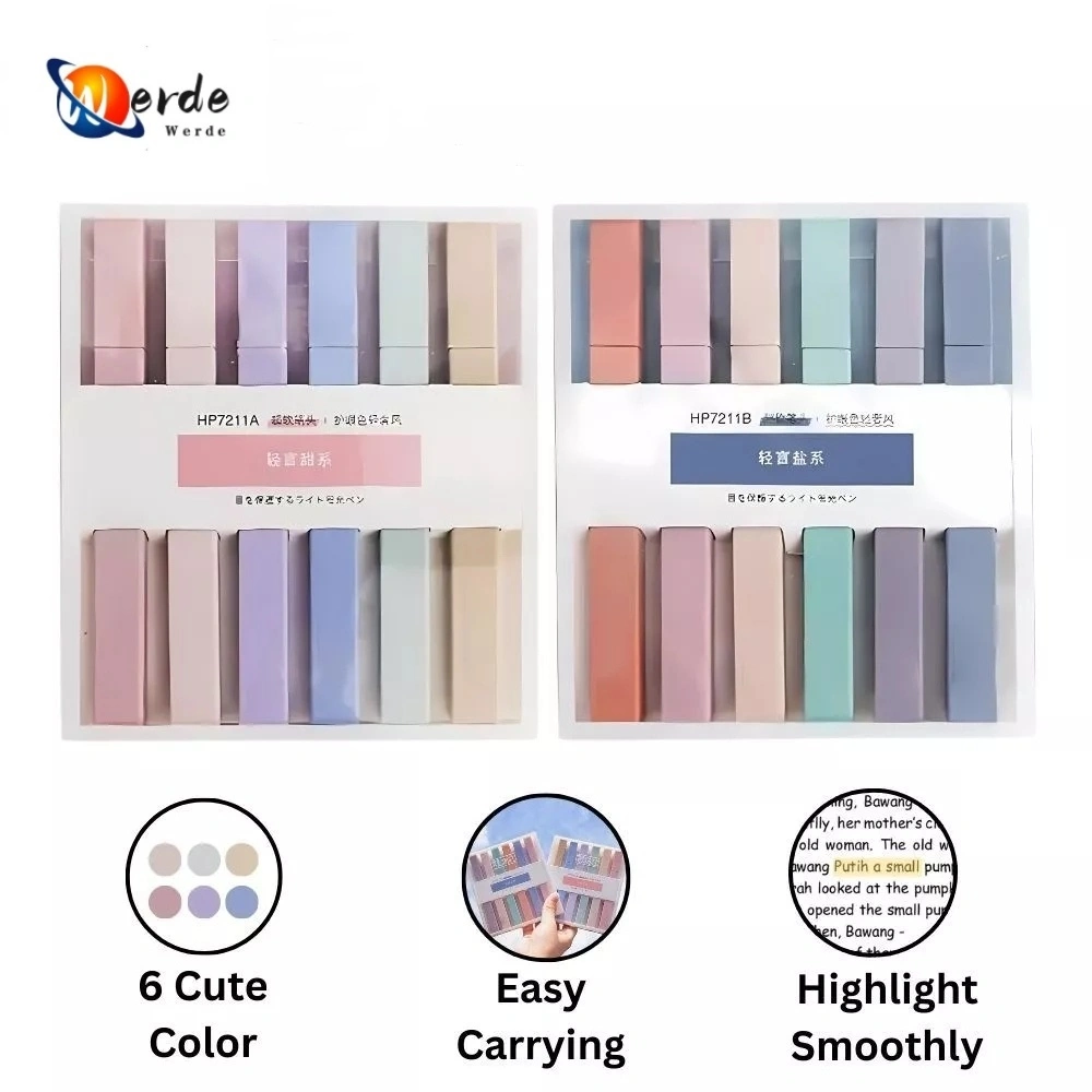 6PCS/Set Stabilo Pastel Warna Kepala Ganda Lucu Highlighter Warna Morandi Kapasitas Besar Untuk Stationery