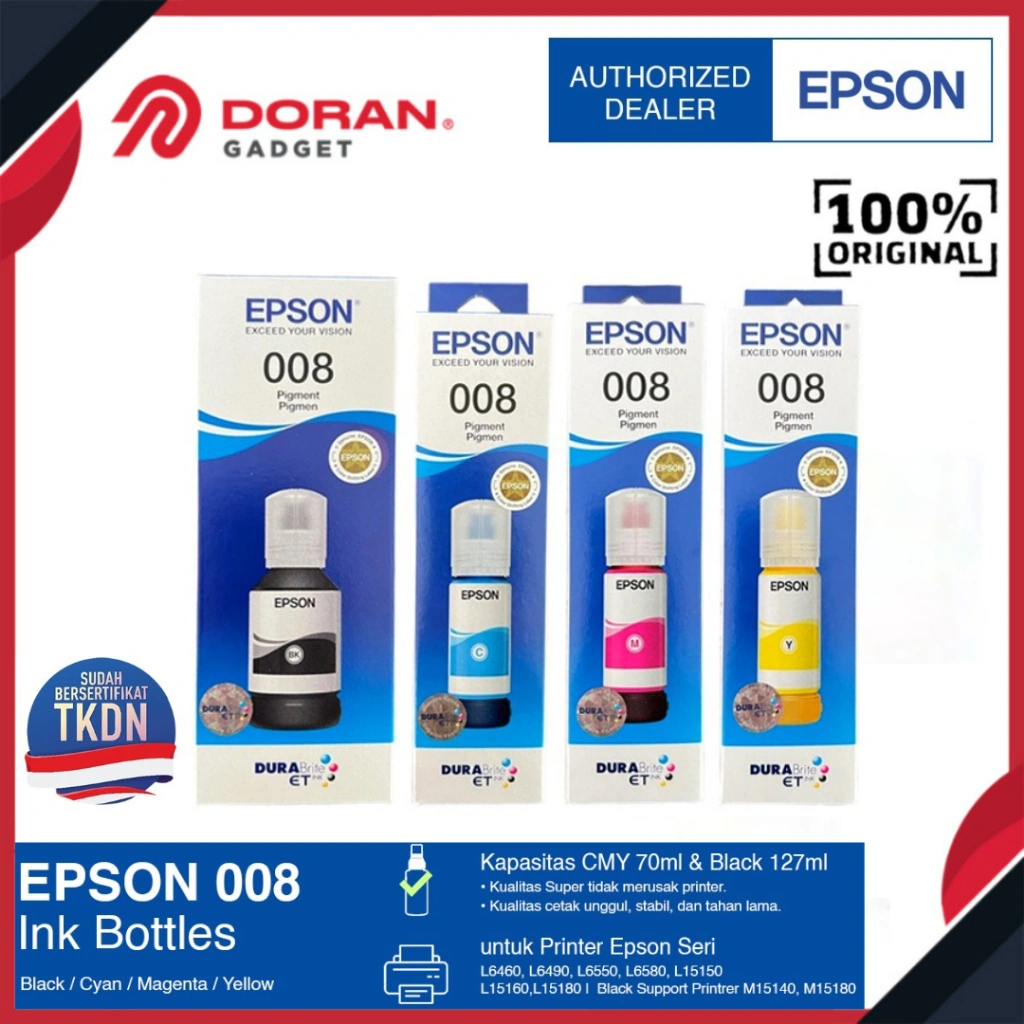 Epson 008 Refill Tinta Epson Black Netto 127 ml  & 70 ml Cyan, Magenta, Yellow - Original