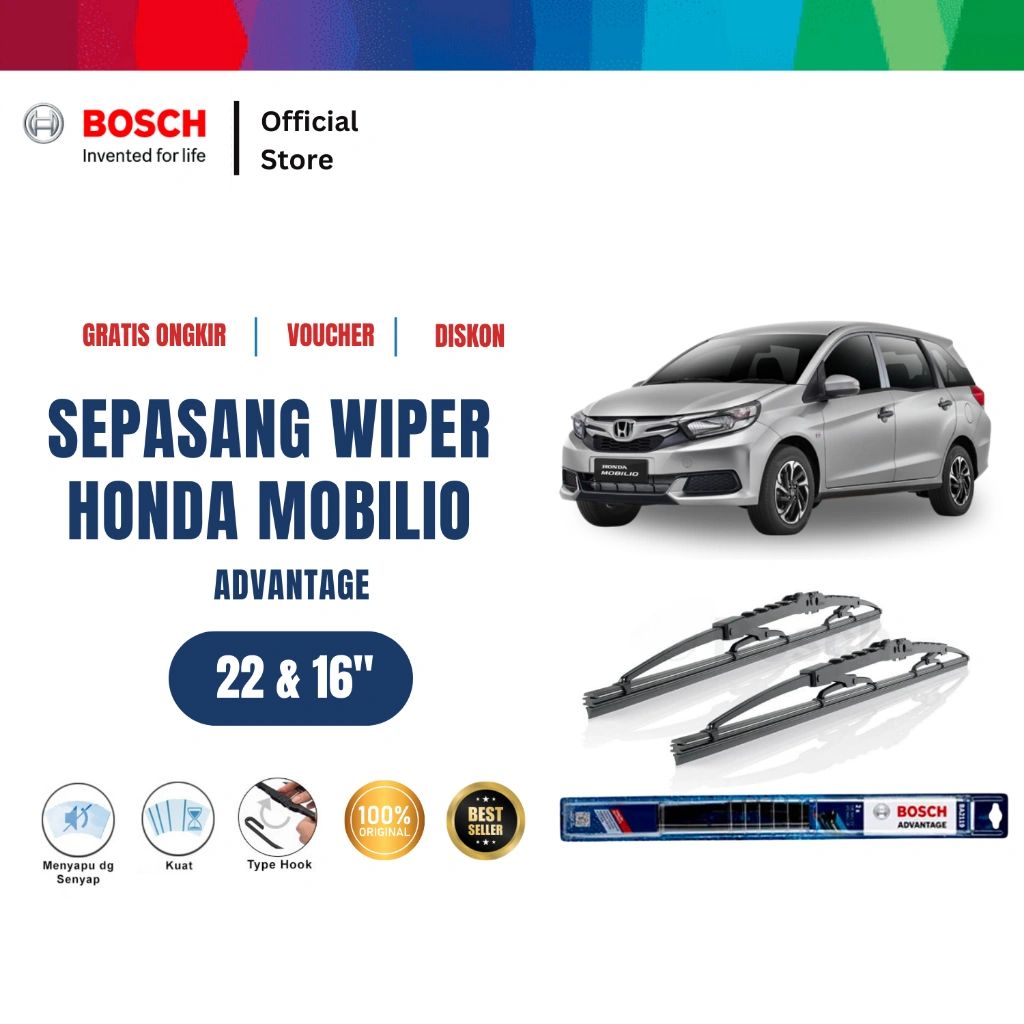 Bosch Sepasang Wiper Mobil Honda Mobilio Advantage 22 dan 16 Inci - 2 Buah
