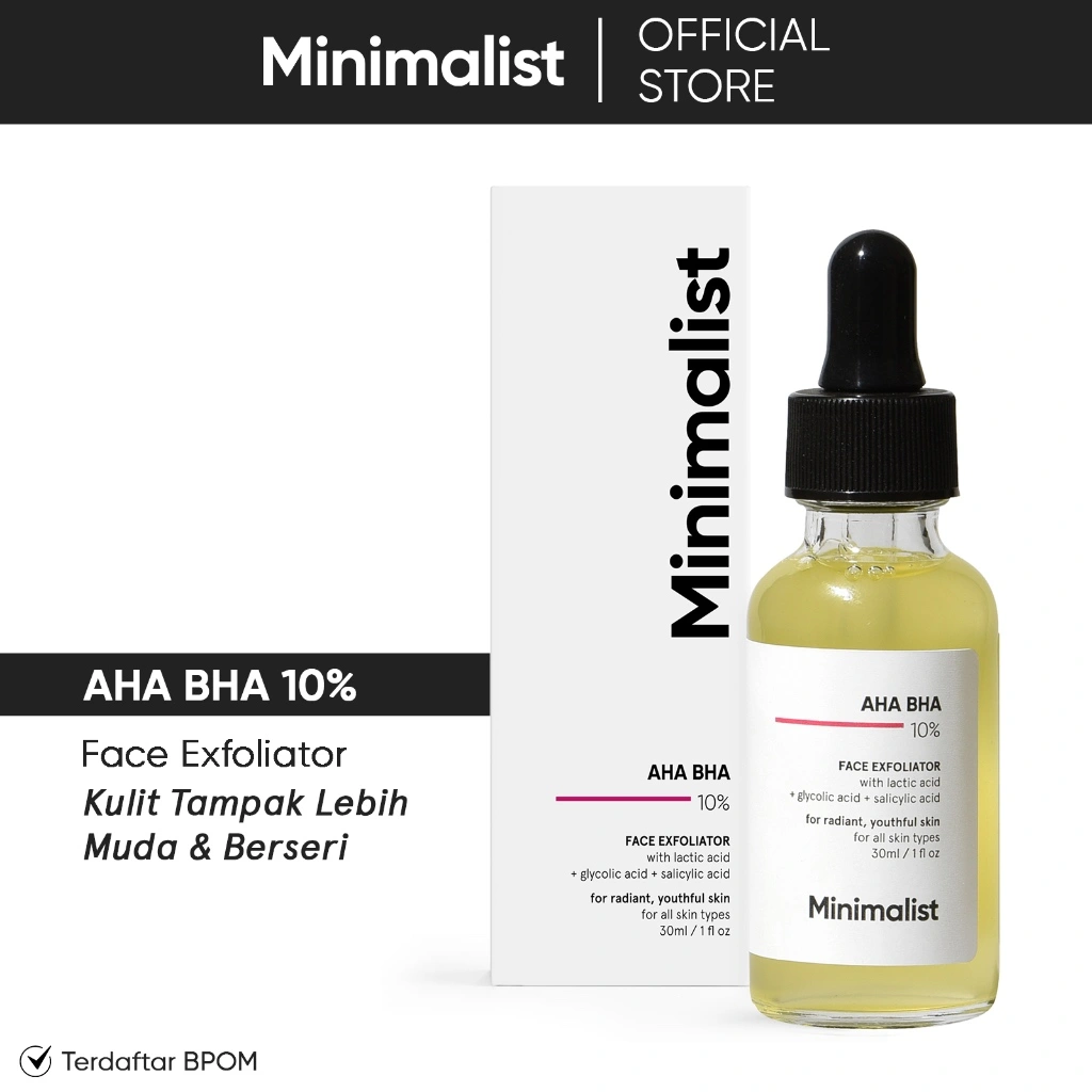 Minimalist 10% AHA BHA Exfoliator | Serum dengan Hyaluronic Acid untuk Warna & Tekstur Kulit Merata | 30ML